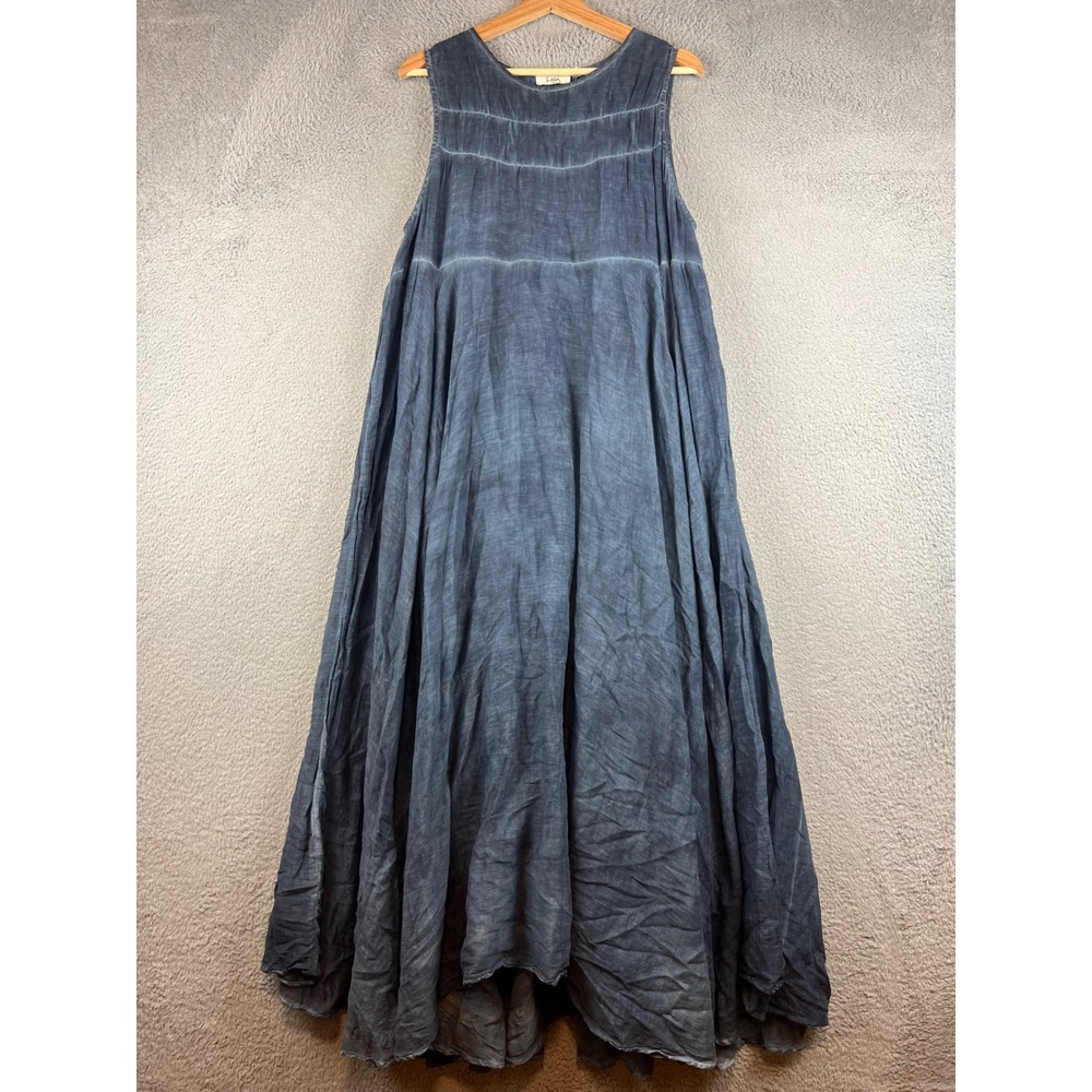 Holiday Womens Blue 100% Cotton Sleeveless Maxi Dress Boho Relaxed Fit SM